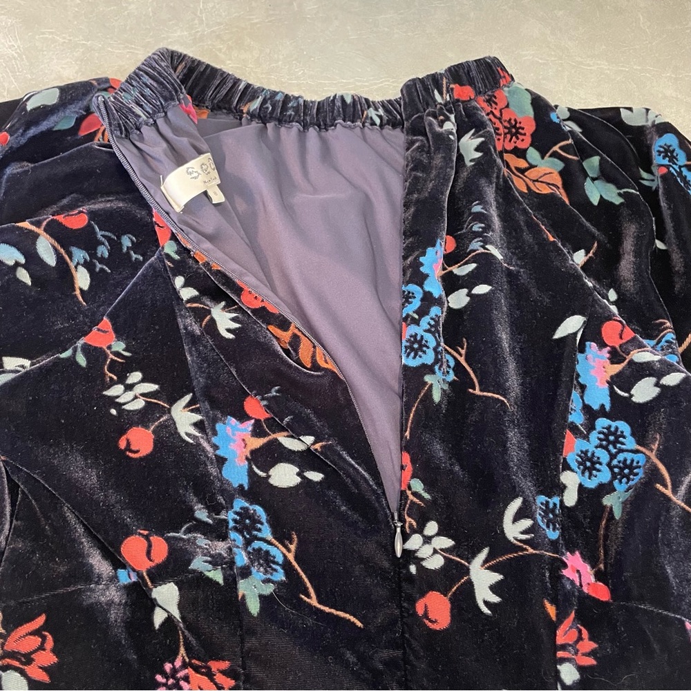 Sea New York Floral Velvet Midi Dress - Black and Blue - Picture 5 of 11